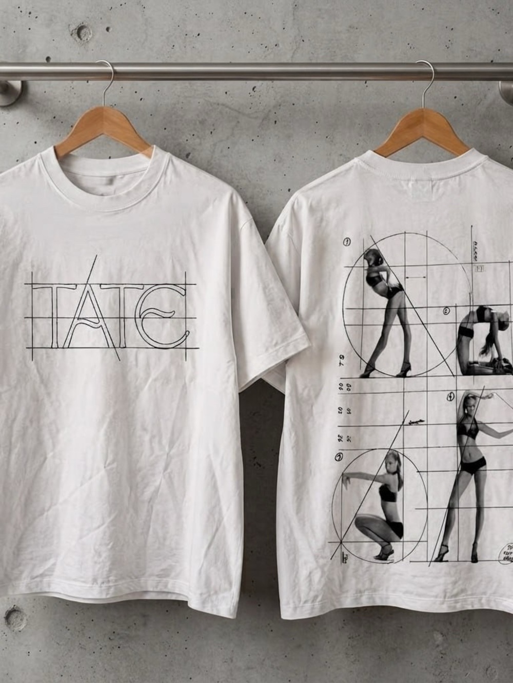 Tate McRae White Graphic Short Sleeve Tee with Architectural Figure Print